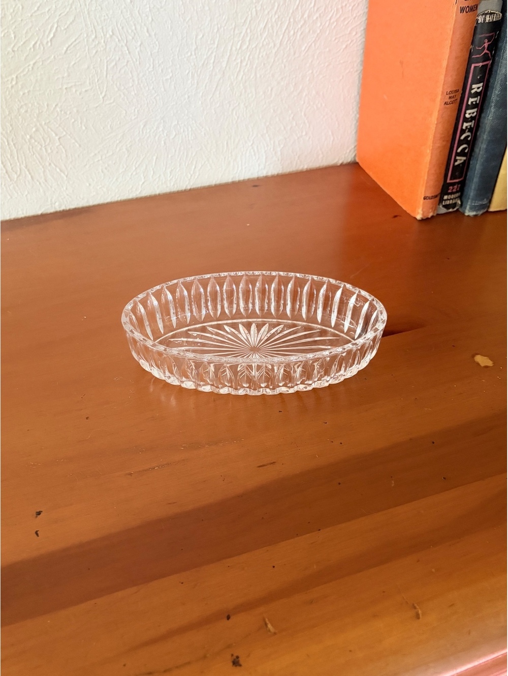 Oval Cut Glass Decorative Tray Trinket Dish L: 7" W: 4"